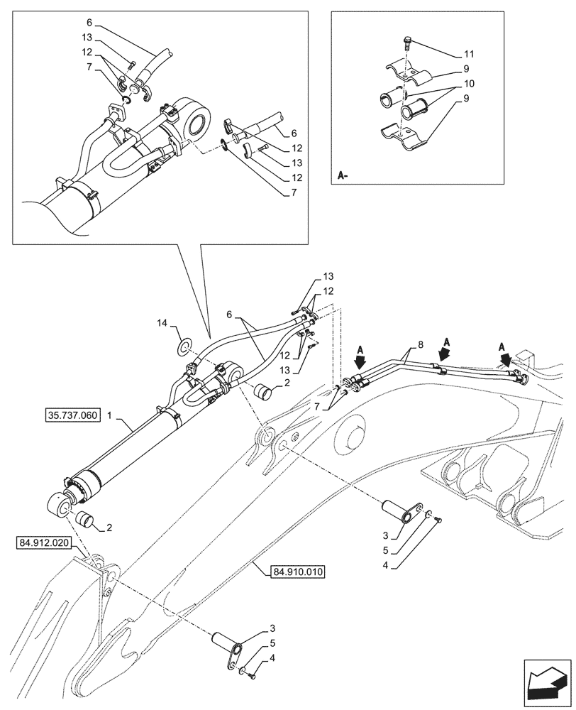 Схема запчастей Case CX750D RTC - (35.737.040) - VAR - 488019, 488132, 781677, 781930 - ARM, CYLINDER, LINES (35) - HYDRAULIC SYSTEMS