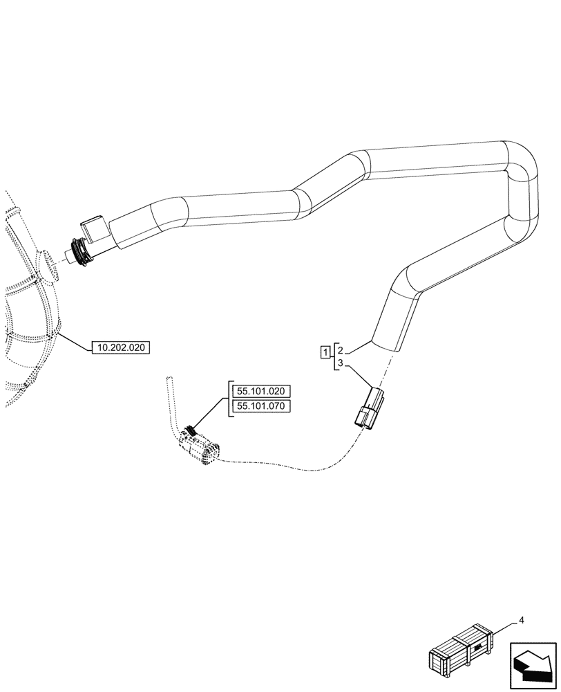 Схема запчастей Case 580SN WT - (55.988.090) - VAR - 423093 - DEF LINES, HEATER, WIRE CONNECTOR (55) - ELECTRICAL SYSTEMS