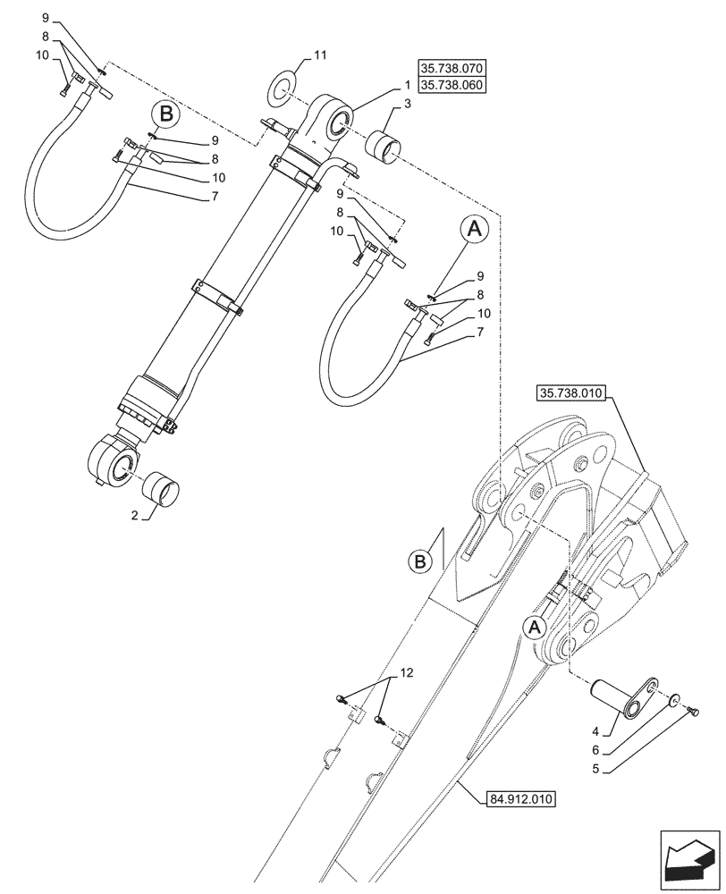 Схема запчастей Case CX750D RTC - (35.738.020) - VAR - 488019 - BUCKET CYLINDER, LINES (ARM L=3M) (35) - HYDRAULIC SYSTEMS