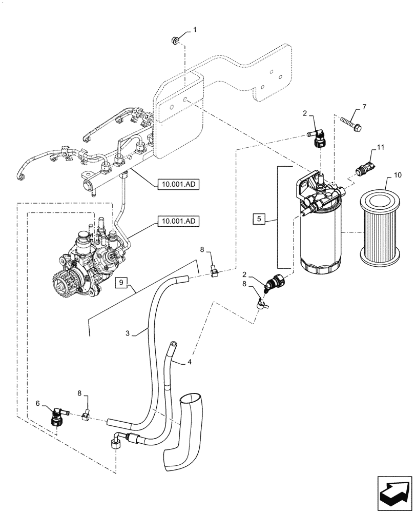 Схема запчастей Case TV380 - (10.206.AG) - FUEL FILTER, ASSY (10) - ENGINE