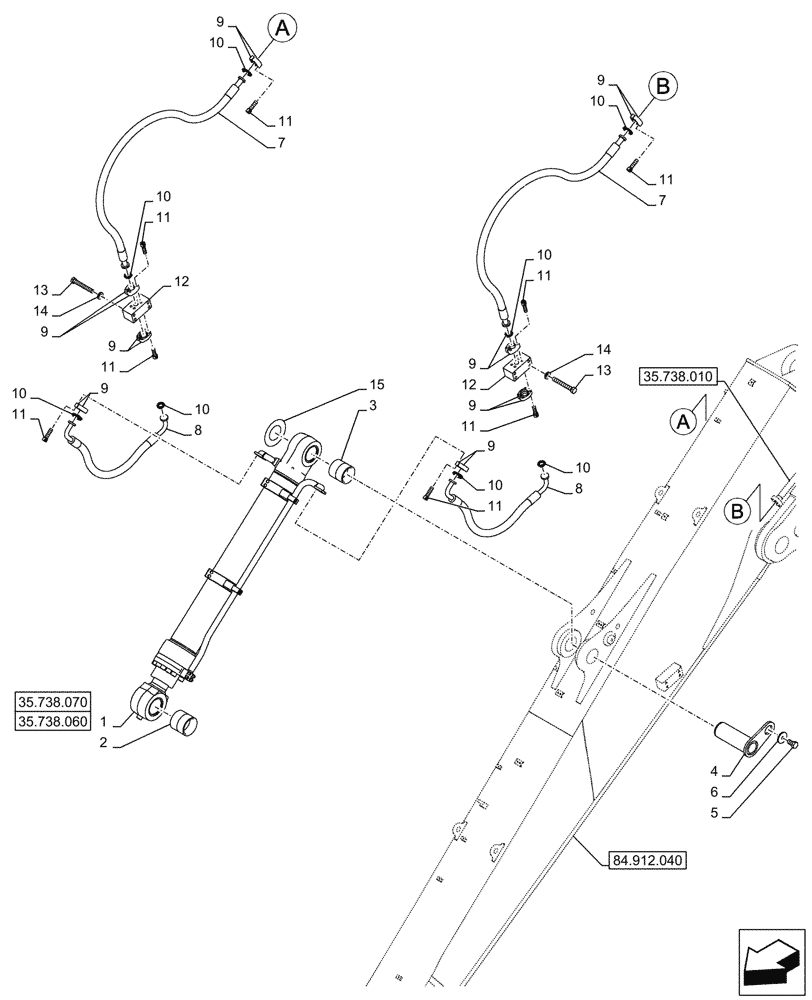 Схема запчастей Case CX750D RTC - (35.738.050) - VAR - 781930 - BUCKET CYLINDER, LINES (ARM L=5M) (35) - HYDRAULIC SYSTEMS