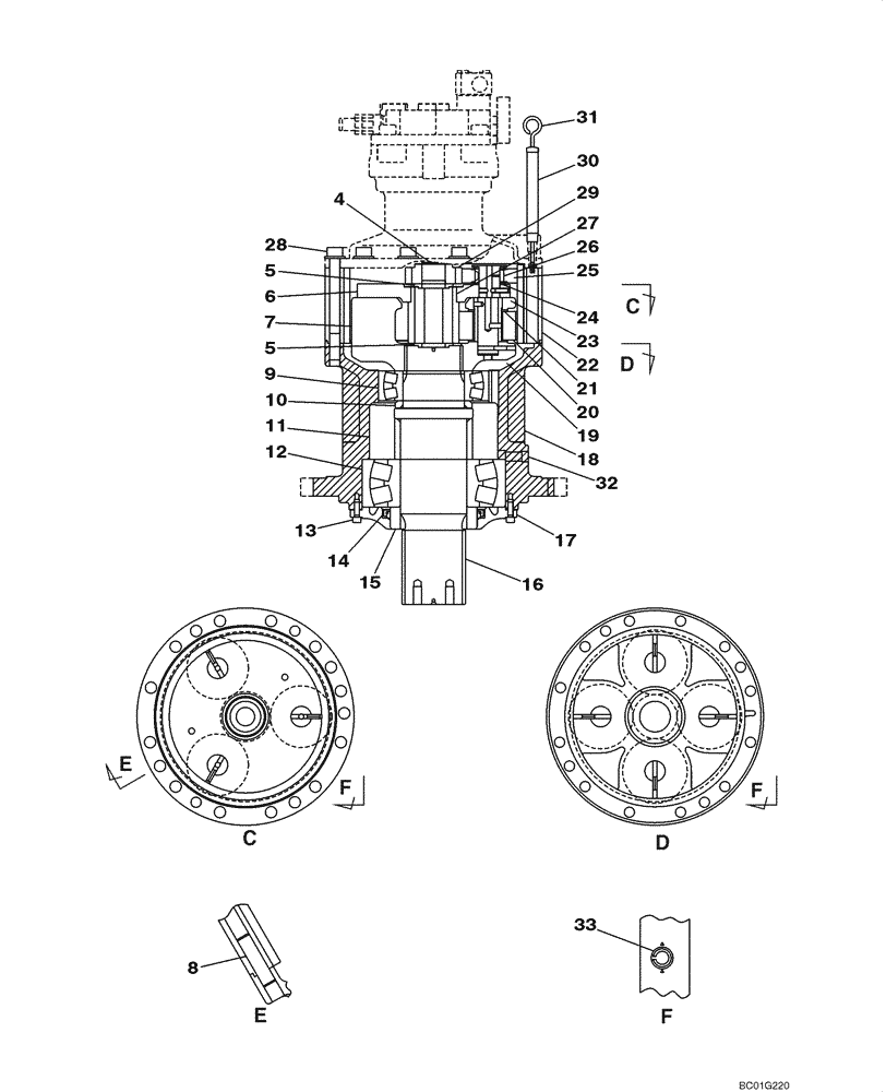 Схема запчастей Case CX800 - (08-64) - GEAR ASSY, REDUCTION - MOTOR, SWING (08) - HYDRAULICS