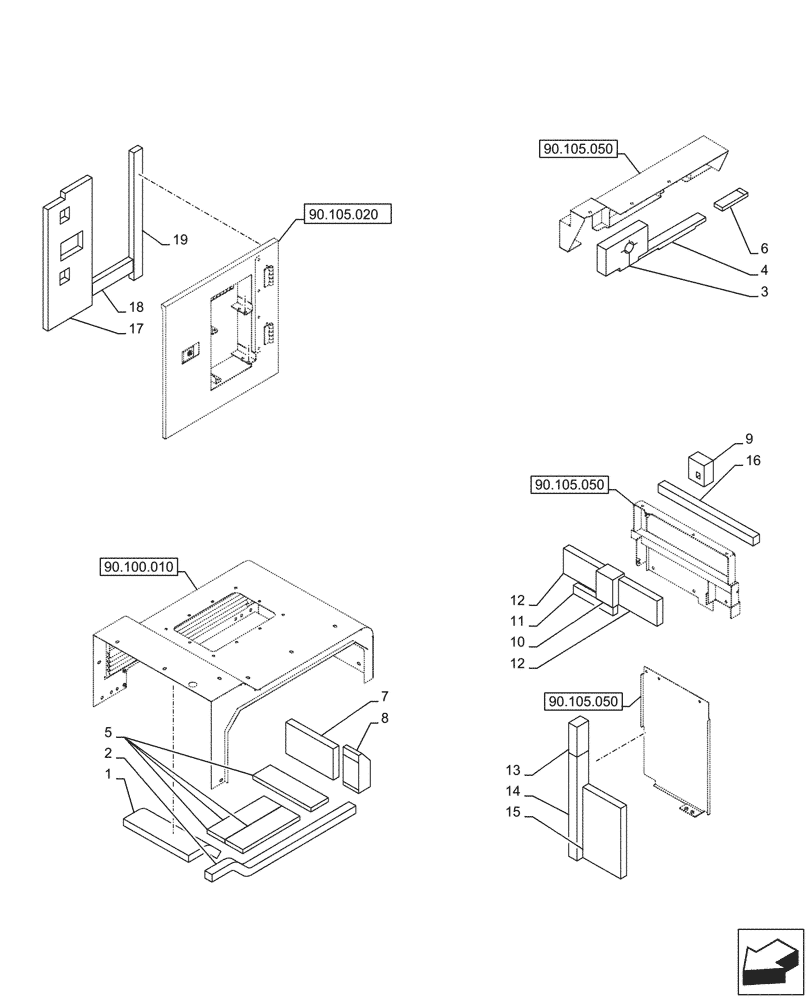 Схема запчастей Case CX750D RTC - (90.105.090) - HOUSING & COVERS (90) - PLATFORM, CAB, BODYWORK AND DECALS