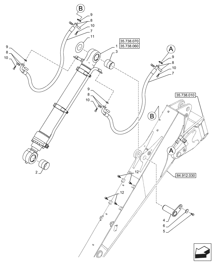 Схема запчастей Case CX750D RTC - (35.738.040) - VAR - 781677 - BUCKET CYLINDER, LINES (ARM L=4.10M) (35) - HYDRAULIC SYSTEMS