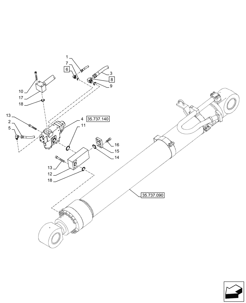 Схема запчастей Case CX750D RTC - (35.737.110) - VAR - 481064 - ARM, CYLINDER, LINES, SAFETY VALVE (35) - HYDRAULIC SYSTEMS