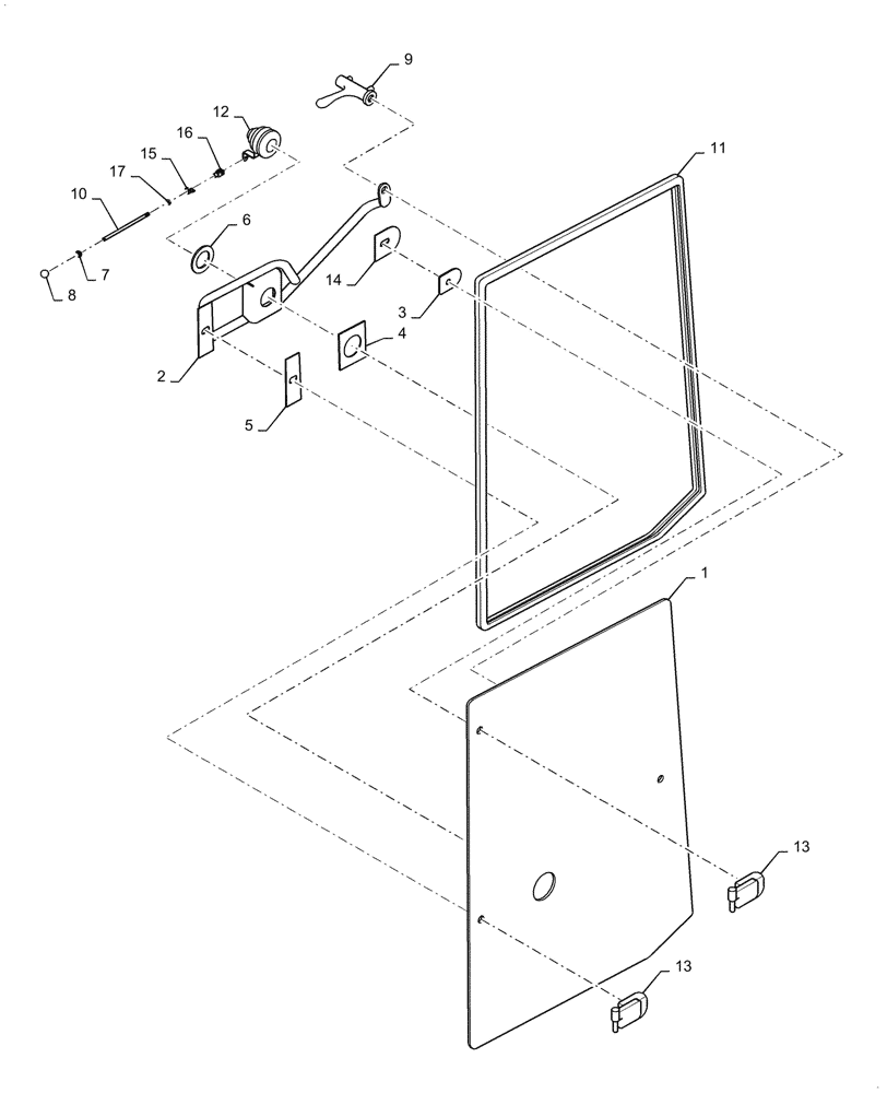 Схема запчастей Case DV210D - (90.154.AA[04]) - LEFT DOOR ASSEMBLY, GLASS (90) - PLATFORM, CAB, BODYWORK AND DECALS