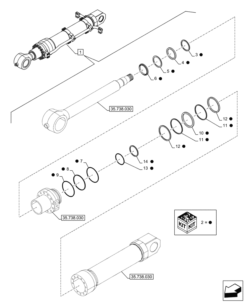 Схема запчастей Case CX750D RTC ME - (35.738.040) - VAR - 461572 - BUCKET CYLINDER, COMPONENTS (ARM L=4.10M) (35) - HYDRAULIC SYSTEMS