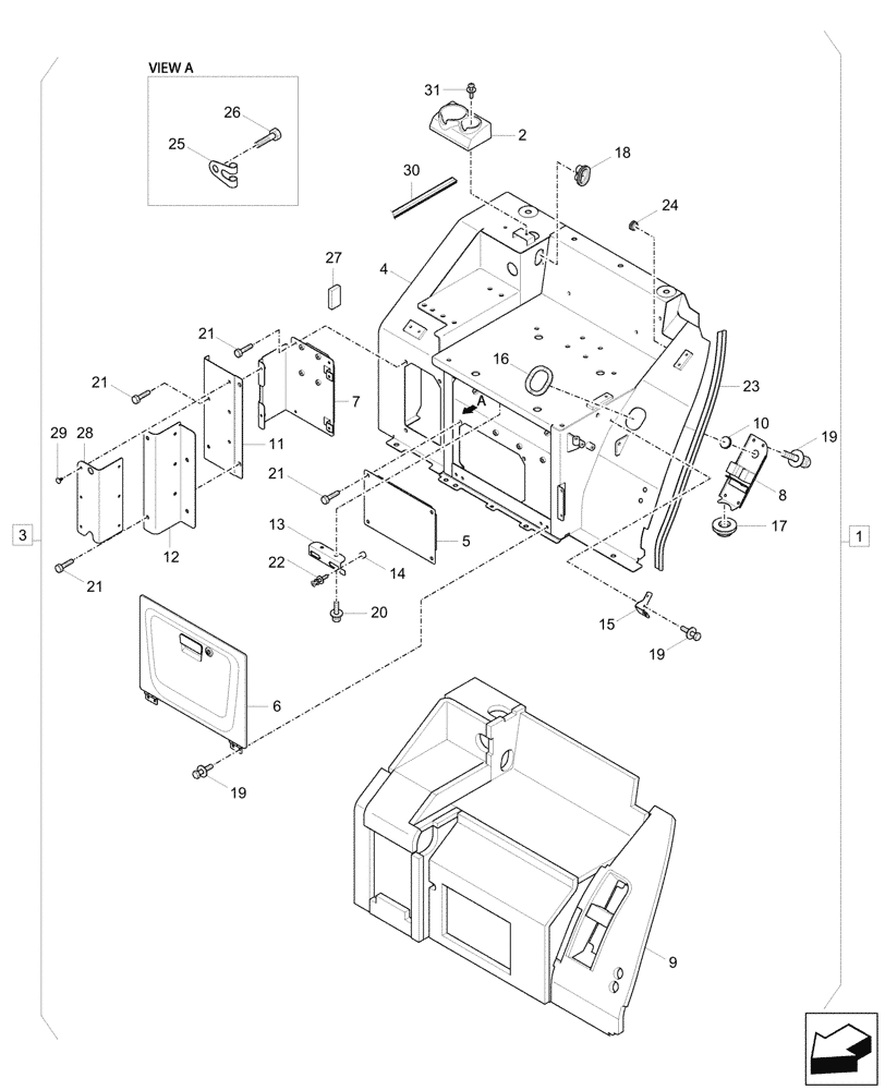 Схема запчастей Case CX33C - (90.110.010) - REAR COVER, CANOPY (90) - PLATFORM, CAB, BODYWORK AND DECALS