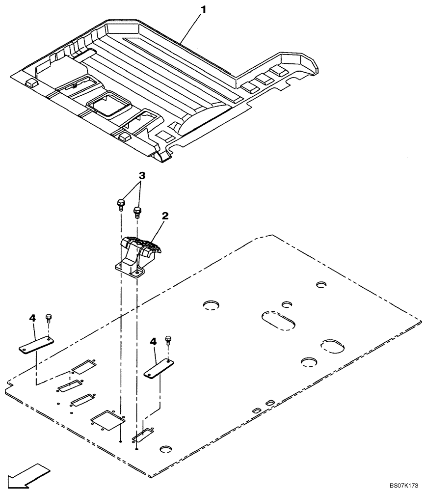 Схема запчастей Case CX130B - (09-76) - MAT, FLOOR - DOZER BLADE - MODELS WITH PEDAL ACTIVATED AUXILIARY HYDRAULICS (09) - CHASSIS/ATTACHMENTS