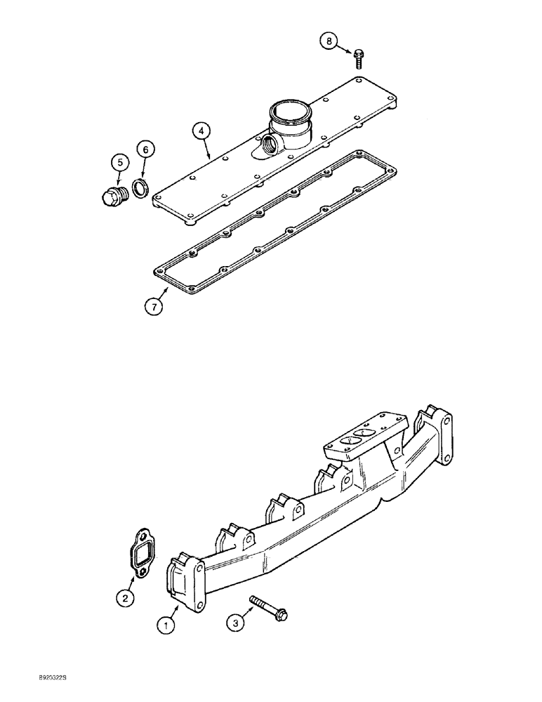 Схема запчастей Case 1150E - (2-010) - MANIFOLDS, 6T-590 ENGINE, EXHAUST (02) - ENGINE