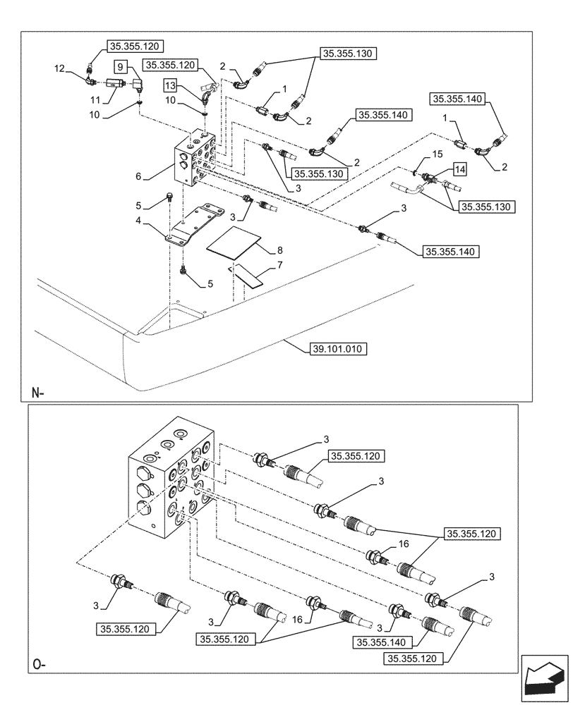 Схема запчастей Case CX245D SR LC - (35.355.150) - VAR - 461558 - JOYSTICK, HYDRAULIC LINE, CONTROL VALVE, CONTROL PATTERN SELECTION (35) - HYDRAULIC SYSTEMS