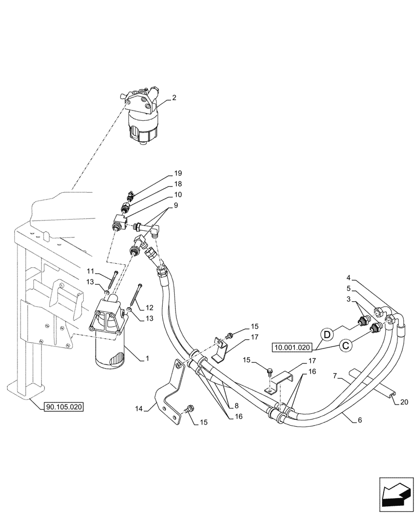 Схема запчастей Case CX245D SR LC - (10.304.020) - VAR - 488034 - ENGINE OIL FILTER, DRAIN LINE (10) - ENGINE