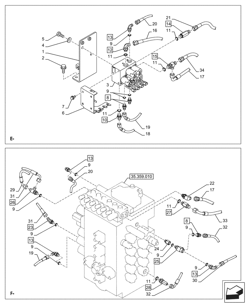 Схема запчастей Case CX245D SR LC - (35.357.020) - PILOT, LINES (35) - HYDRAULIC SYSTEMS