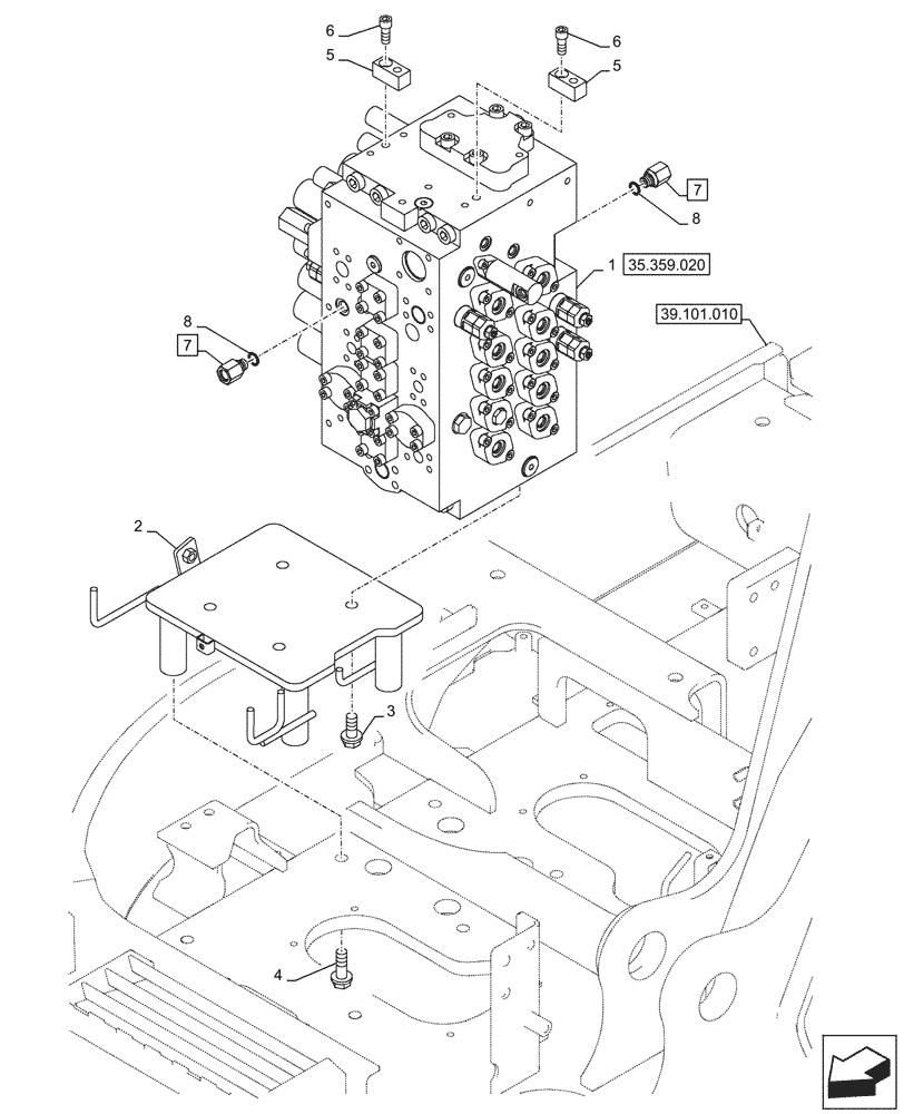 Схема запчастей Case CX245D SR LC - (35.359.010) - CONTROL VALVE, MOUNTING, BRACKET (35) - HYDRAULIC SYSTEMS