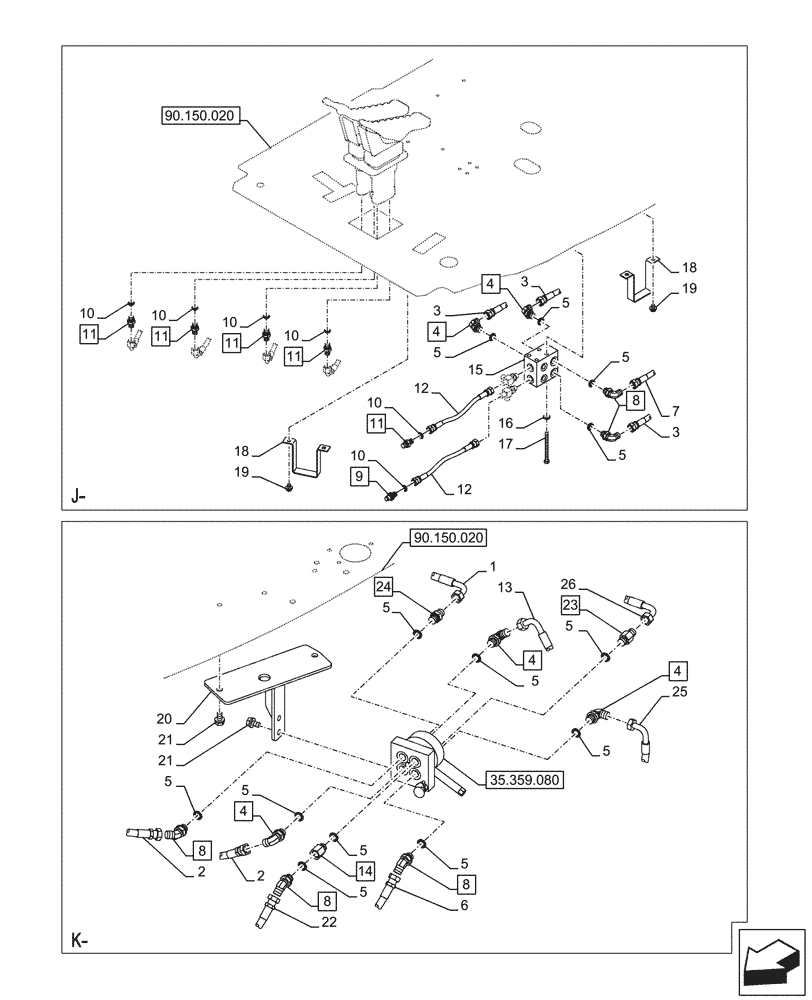 Схема запчастей Case CX245D SR LC - (35.355.130) - VAR - 461558 - JOYSTICK, HYDRAULIC LINE, CONTROL VALVE, CONTROL PATTERN SELECTION (35) - HYDRAULIC SYSTEMS