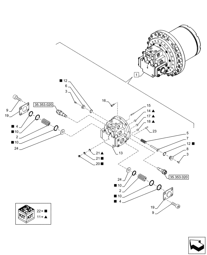 Схема запчастей Case CX245D - (35.353.020) - TRAVEL MOTOR & REDUCTION GEAR, COMPONENTS (35) - HYDRAULIC SYSTEMS