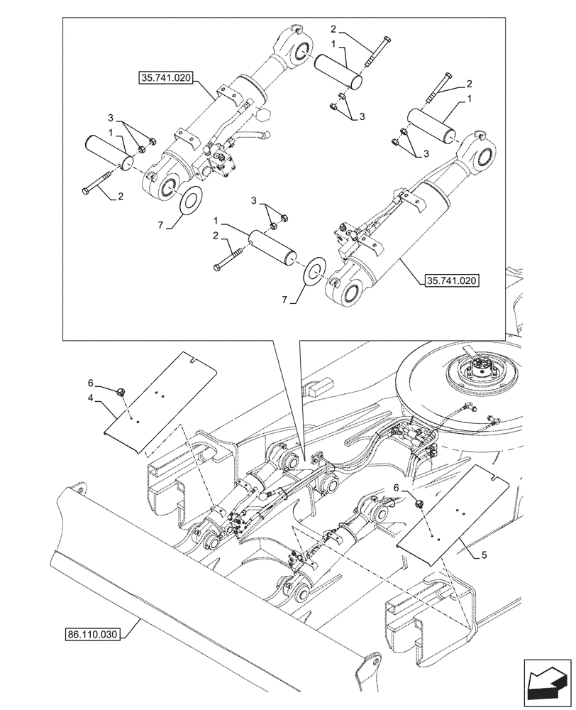 Схема запчастей Case CX245D - (86.110.020) - VAR - 481064 - BUSHING, PIN, COVER, LIFT CYLINDER, BLADE, SAFETY VALVE (86) - DOZER