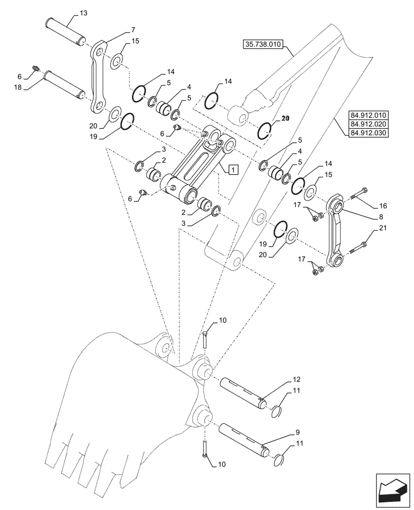 Схема запчастей Case CX245D SR LC - (84.100.020) - VAR - 461023 - BUCKET, LINK, W/O HOOK (84) - BOOMS, DIPPERS & BUCKETS