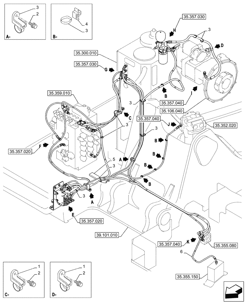 Схема запчастей Case CX245D SR LC - (35.357.010) - PILOT, LINES (35) - HYDRAULIC SYSTEMS