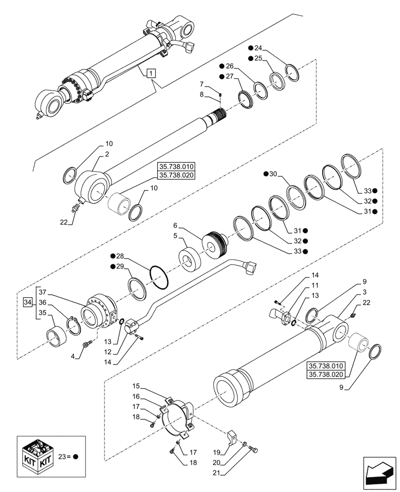 Схема запчастей Case CX245D SR LC - (35.738.030) - VAR - 461501, 461502, 481268 - BUCKET CYLINDER LINES, COMPONENTS (35) - HYDRAULIC SYSTEMS