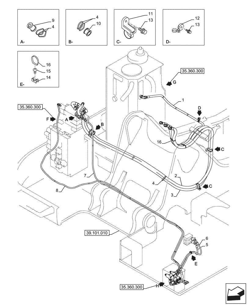 Схема запчастей Case CX245D - (35.360.290) - VAR - 461863 - HYDRAULIC LINE, CLAMSHELL BUCKET, ROTATION, W/ ELECTRICAL PROPORTIONAL CONTROL (35) - HYDRAULIC SYSTEMS