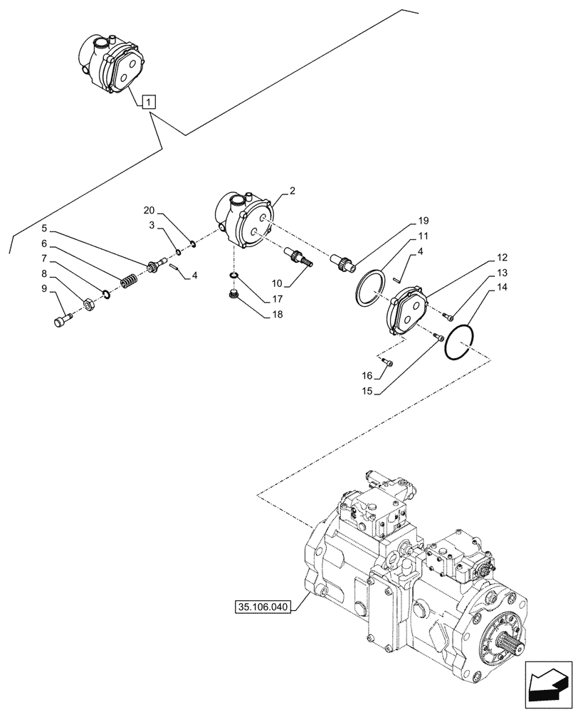 Схема запчастей Case CX245D SR LC - (35.106.080) - HYDRAULIC PUMP, PILOT (35) - HYDRAULIC SYSTEMS