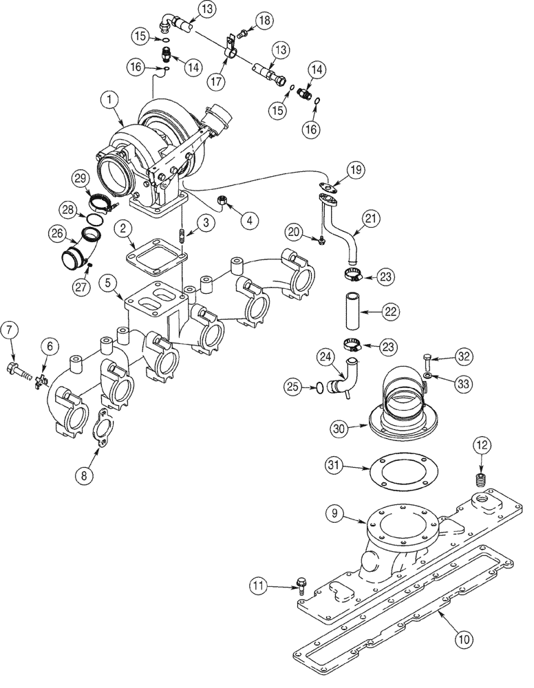 Схема запчастей Case 821C - (02-24) - TURBOCHARGER SYSTEM MANIFOLDS (02) - ENGINE