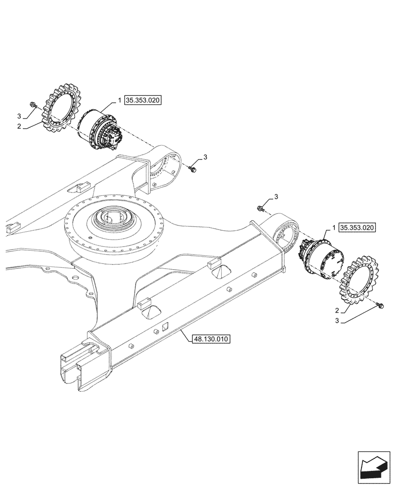 Схема запчастей Case CX245D SR LC - (35.353.010) - TRAVEL MOTOR & REDUCTION GEAR, HOUSING (35) - HYDRAULIC SYSTEMS