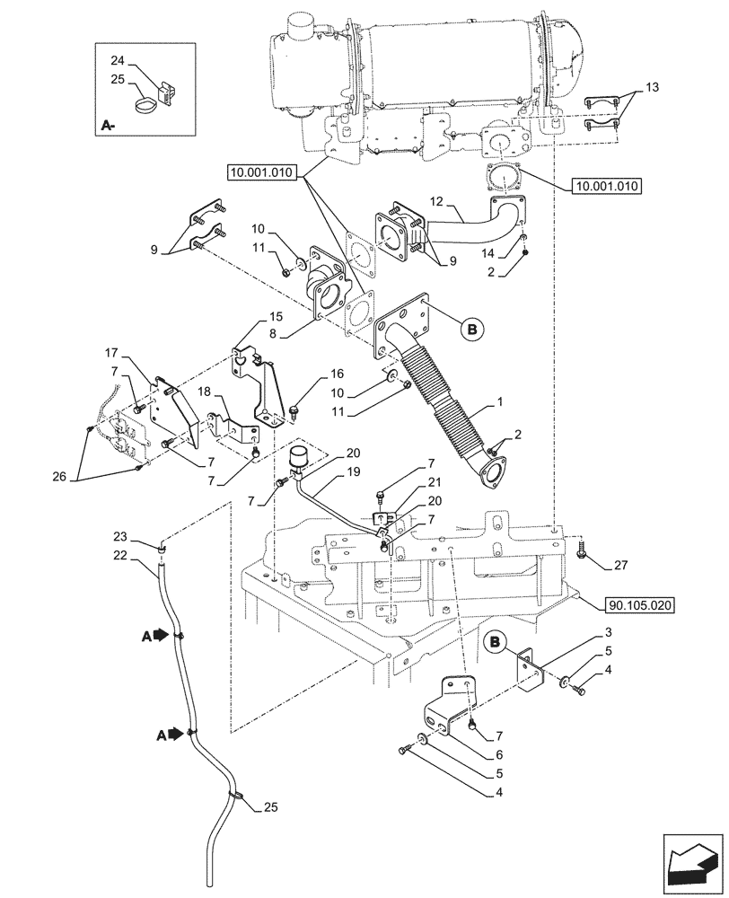 Схема запчастей Case CX245D SR LC - (10.254.010) - EXHAUST SYSTEM, EXHAUST PIPE (10) - ENGINE