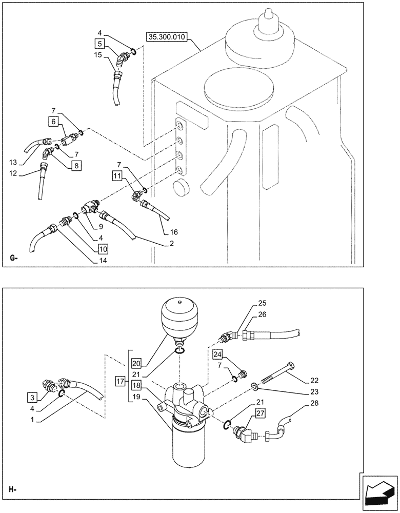 Схема запчастей Case CX245D SR LC - (35.357.030) - PILOT, LINES (35) - HYDRAULIC SYSTEMS