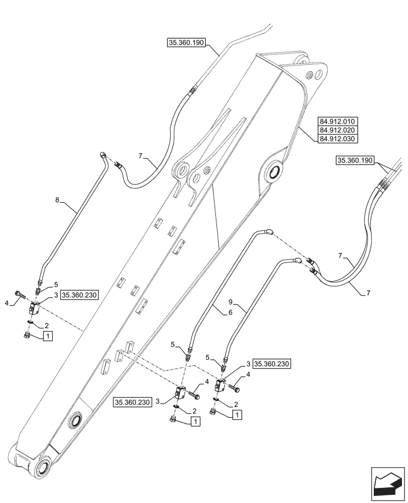 Схема запчастей Case CX245D - (35.360.210) - VAR - 461863 - ARM, LINE, CLAMSHELL BUCKET, ROTATION, W/ ELECTRICAL PROPORTIONAL CONTROL (ARM L=2.9M) (35) - HYDRAULIC SYSTEMS