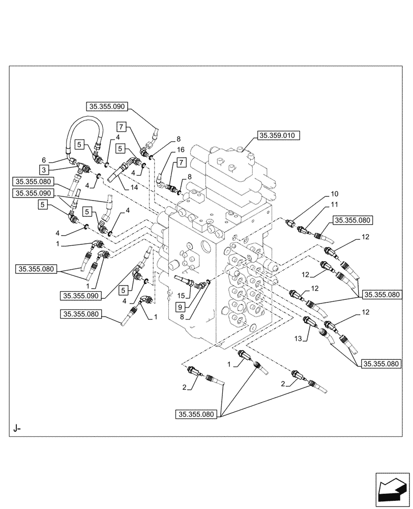 Схема запчастей Case CX245D SR LC - (35.355.100) - JOYSTICK, HYDRAULIC LINE, CONTROL VALVE (35) - HYDRAULIC SYSTEMS