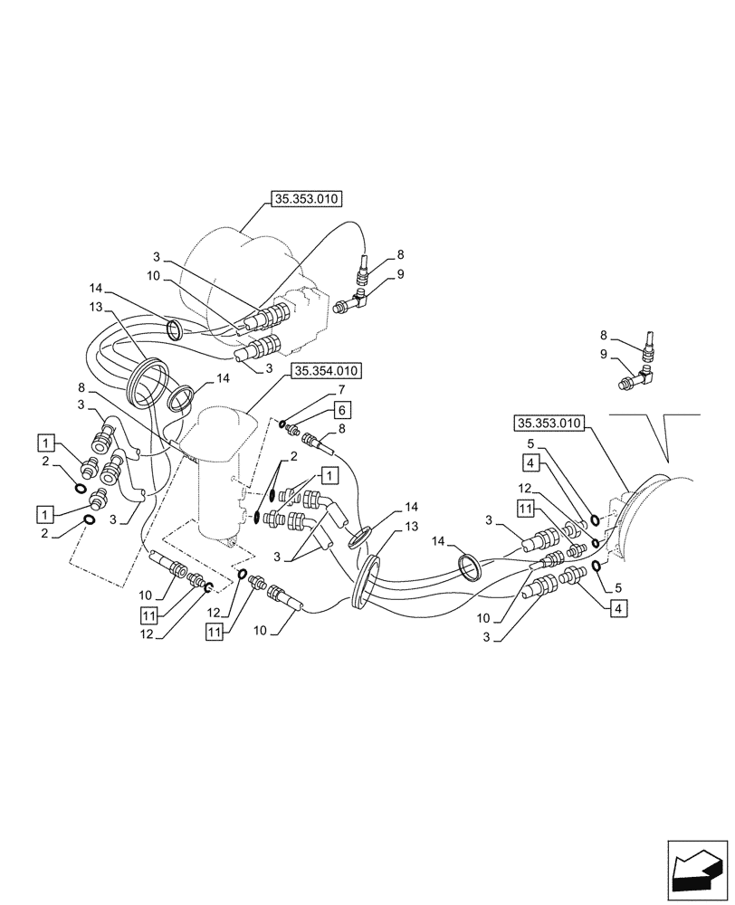 Схема запчастей Case CX245D - (35.353.060) - TRAVEL MOTOR & REDUCTION GEAR, LINES (35) - HYDRAULIC SYSTEMS