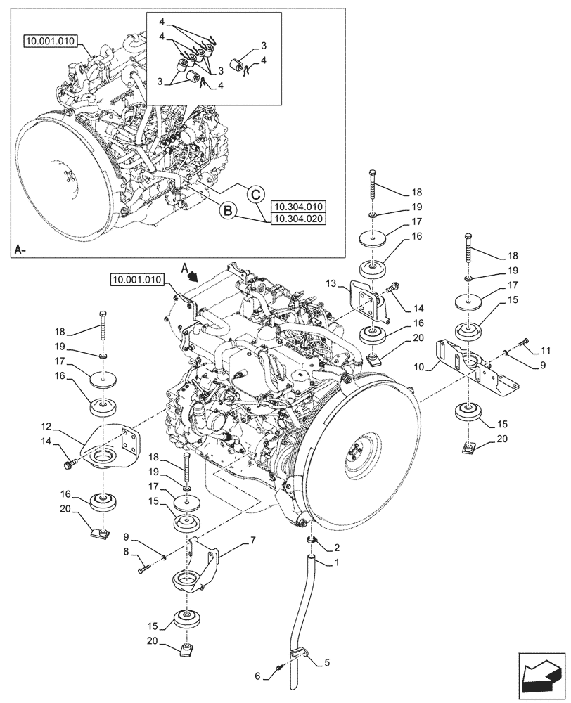 Схема запчастей Case CX245D SR LC - (10.001.020) - STD + VAR - 488034 - ENGINE, SUPPORT (10) - ENGINE