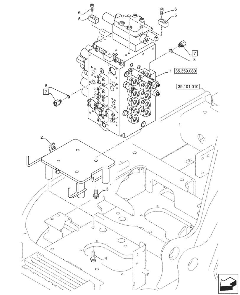 Схема запчастей Case CX245D SR LC - (35.359.070) - VAR - 461863 - CONTROL VALVE, MOUNTING, BRACKET, CLAMSHELL BUCKET, ROTATION, W/ ELECTRICAL PROPORTIONAL CONTROL (35) - HYDRAULIC SYSTEMS