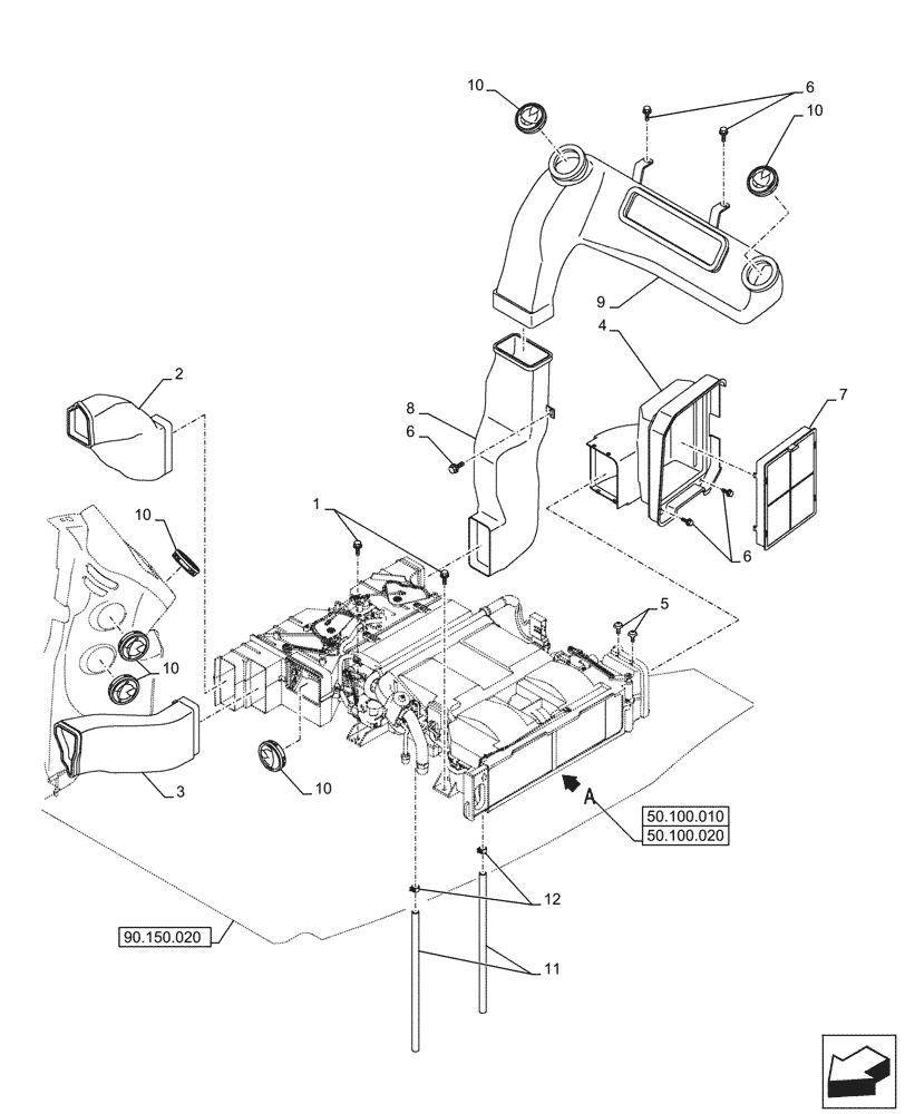 Схема запчастей Case CX245D SR LC - (50.104.010) - AIR CONDITIONING, W/ HEATER, AIR DUCT (50) - CAB CLIMATE CONTROL