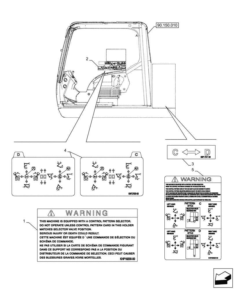 Схема запчастей Case CX245D SR LC - (90.108.350) - VAR - 461558 - DECAL, CONTROL PATTERN SELECTION (90) - PLATFORM, CAB, BODYWORK AND DECALS