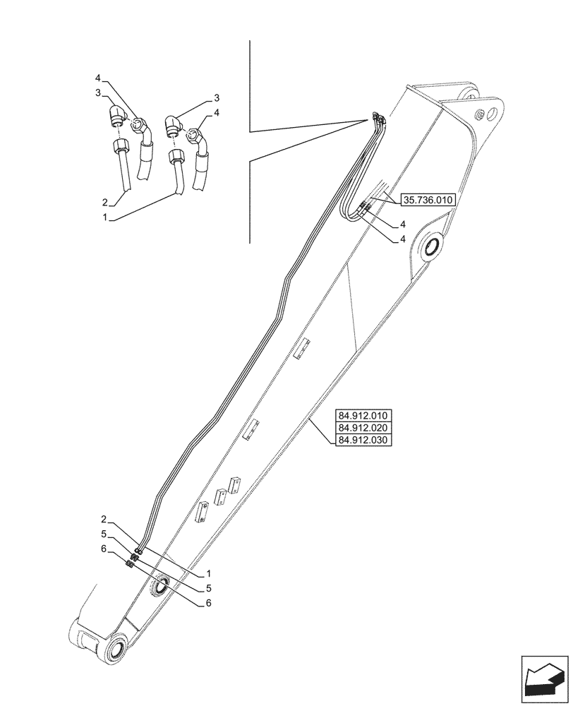 Схема запчастей Case CX245D SR LC - (35.734.020) - VAR - 781128 - QUICK COUPLER, HYDRAULIC LINE, ARM (L=2.4M) (35) - HYDRAULIC SYSTEMS