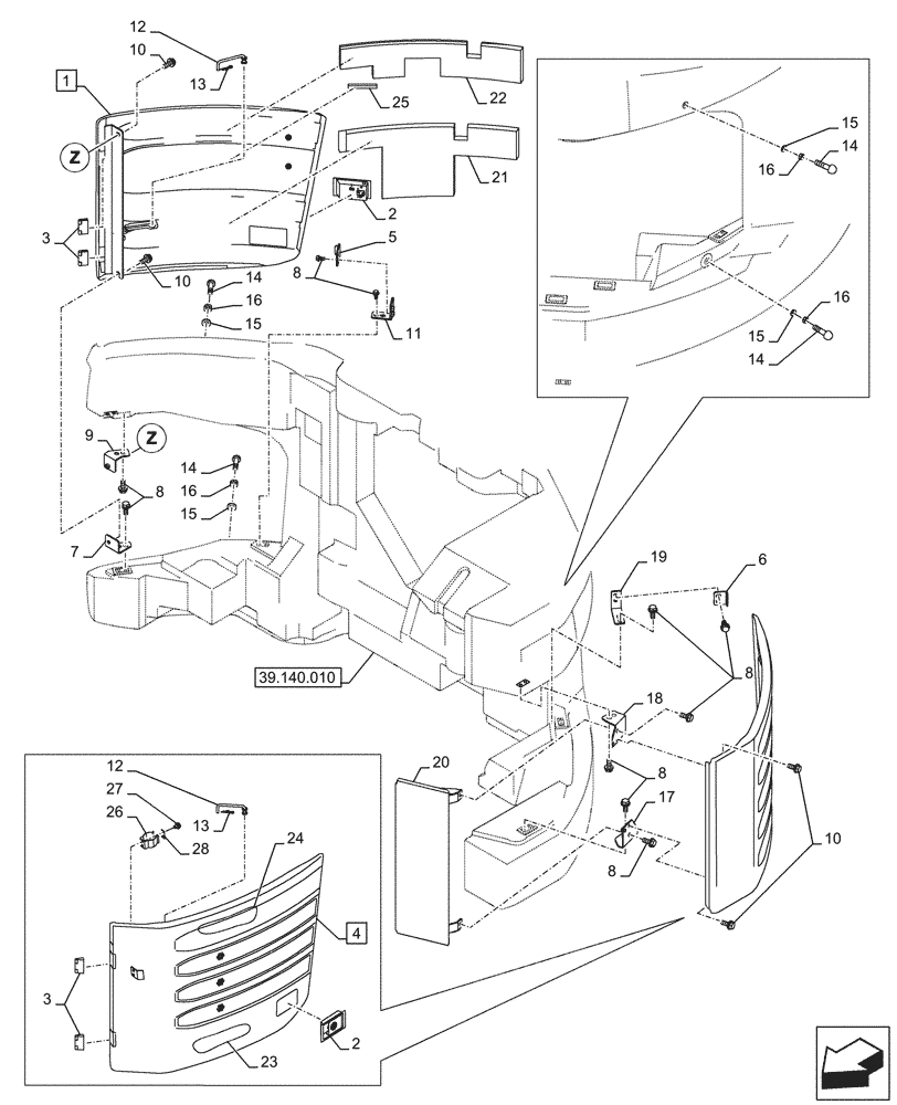 Схема запчастей Case CX245D SR LC - (90.105.070) - HOUSING & COVERS (90) - PLATFORM, CAB, BODYWORK AND DECALS