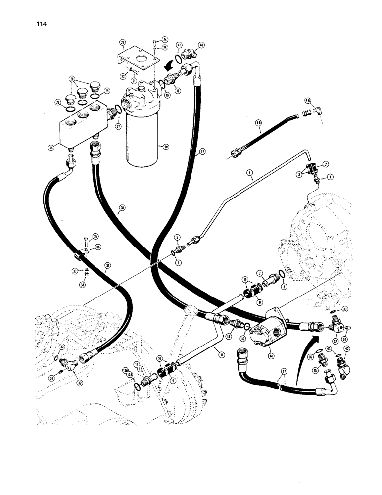 Схема запчастей Case 1450 - (114) - CRAWLER HYDRAULIC CIRCUIT, TORQUE CONVERTER TO TRANSMISSION (06) - POWER TRAIN