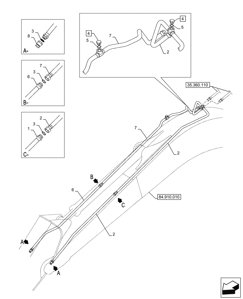 Схема запчастей Case CX245D SR LC - (35.360.150) - BOOM LINE (35) - HYDRAULIC SYSTEMS