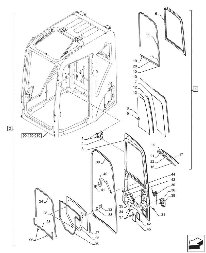 Схема запчастей Case CX245D SR LC - (90.154.010) - CAB DOOR (90) - PLATFORM, CAB, BODYWORK AND DECALS