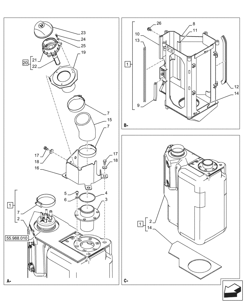 Схема запчастей Case CX245D SR LC - (10.500.020) - DEF/ADBLUE™ TANK, COMPONENTS (10) - ENGINE