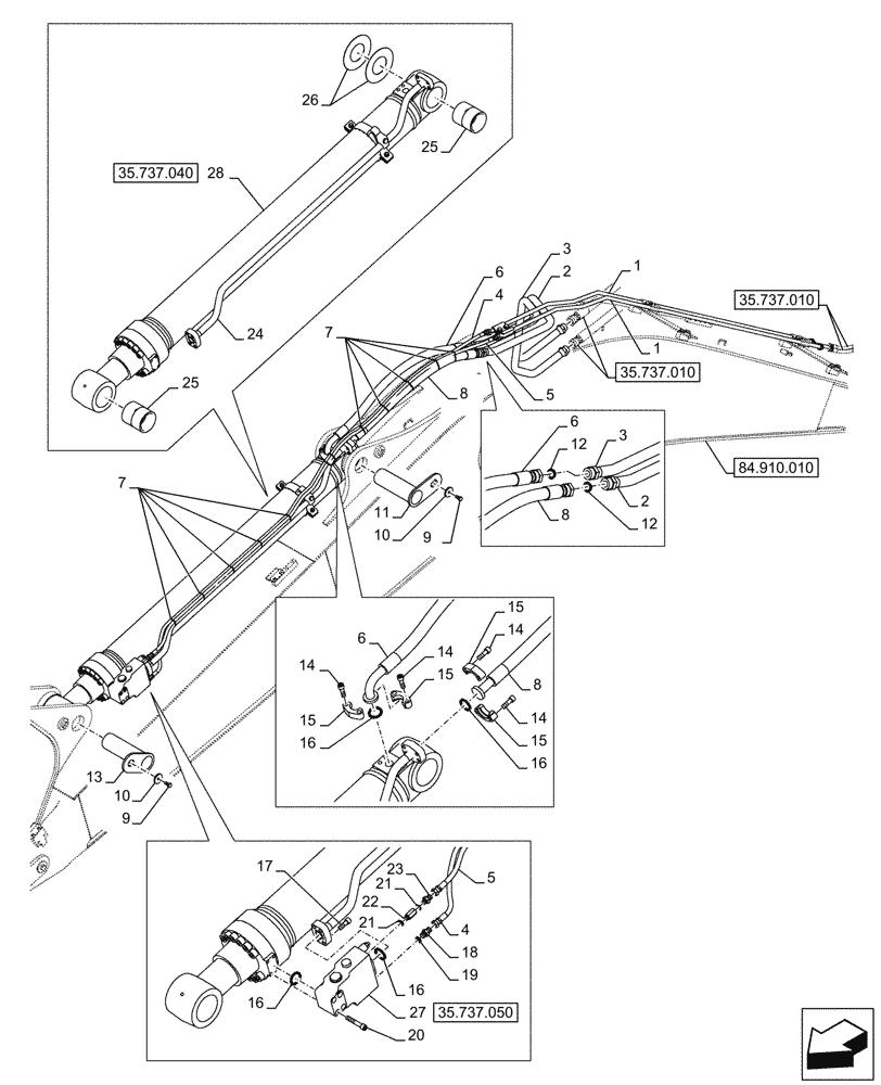 Схема запчастей Case CX245D - (35.737.030) - VAR - 481064 - ARM, LIFT, CYLINDER, SAFETY VALVE (35) - HYDRAULIC SYSTEMS