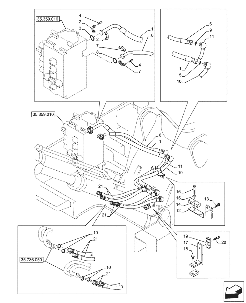 Схема запчастей Case CX245D SR LC - (35.736.010) - LIFT CYLINDER, BOOM, LINE (35) - HYDRAULIC SYSTEMS