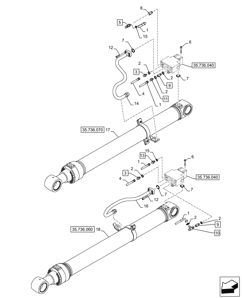 Схема запчастей Case CX245D SR LC - (35.736.050) - VAR - 481064 - BOOM, CYLINDER, VALVE, LINES (35) - HYDRAULIC SYSTEMS