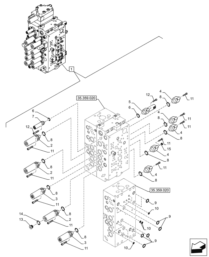 Схема запчастей Case CX245D - (35.359.030) - CONTROL VALVE, COMPONENTS (35) - HYDRAULIC SYSTEMS