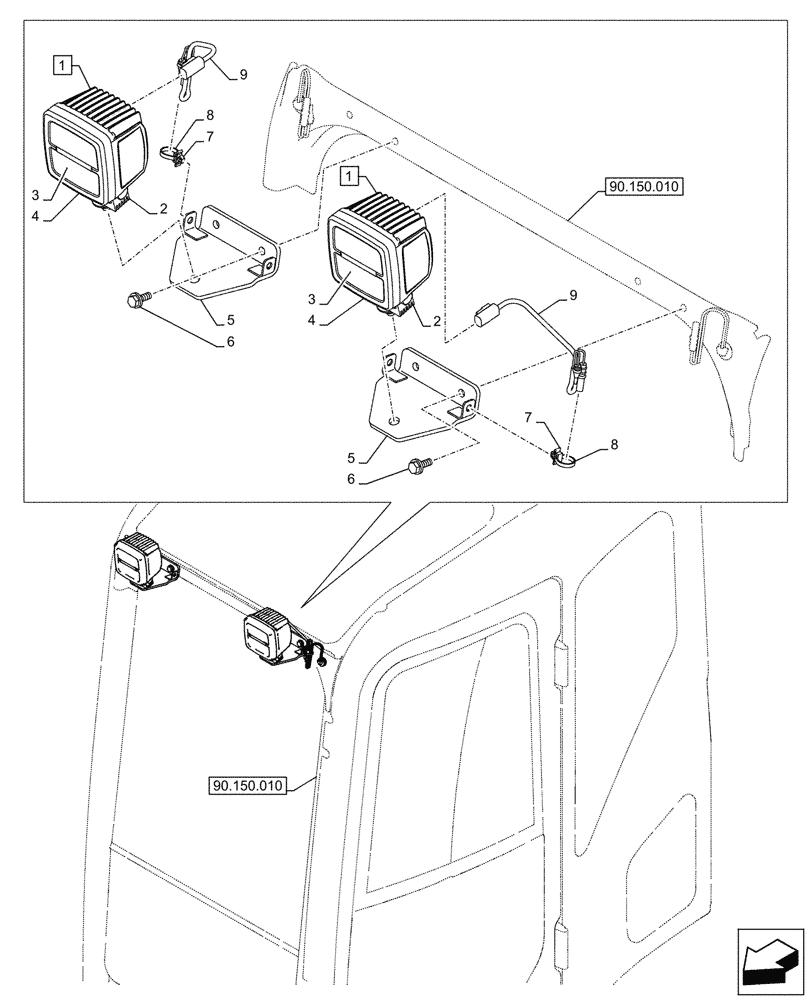 Схема запчастей Case CX245D - (55.514.060) - VAR - 488036 - LED WORK LAMP (55) - ELECTRICAL SYSTEMS