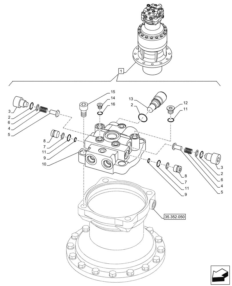 Схема запчастей Case CX245D - (35.352.040) - SWING REDUCTION UNIT, COMPONENTS (35) - HYDRAULIC SYSTEMS