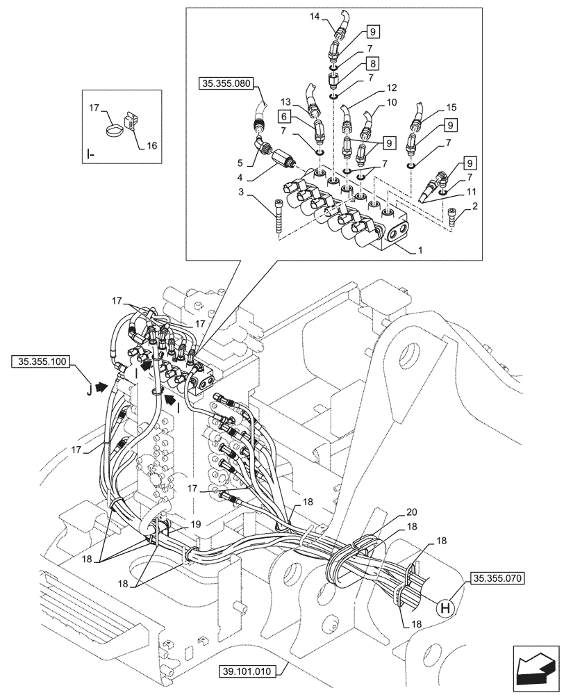 Схема запчастей Case CX245D SR LC - (35.355.090) - JOYSTICK, HYDRAULIC LINE, CONTROL VALVE (35) - HYDRAULIC SYSTEMS